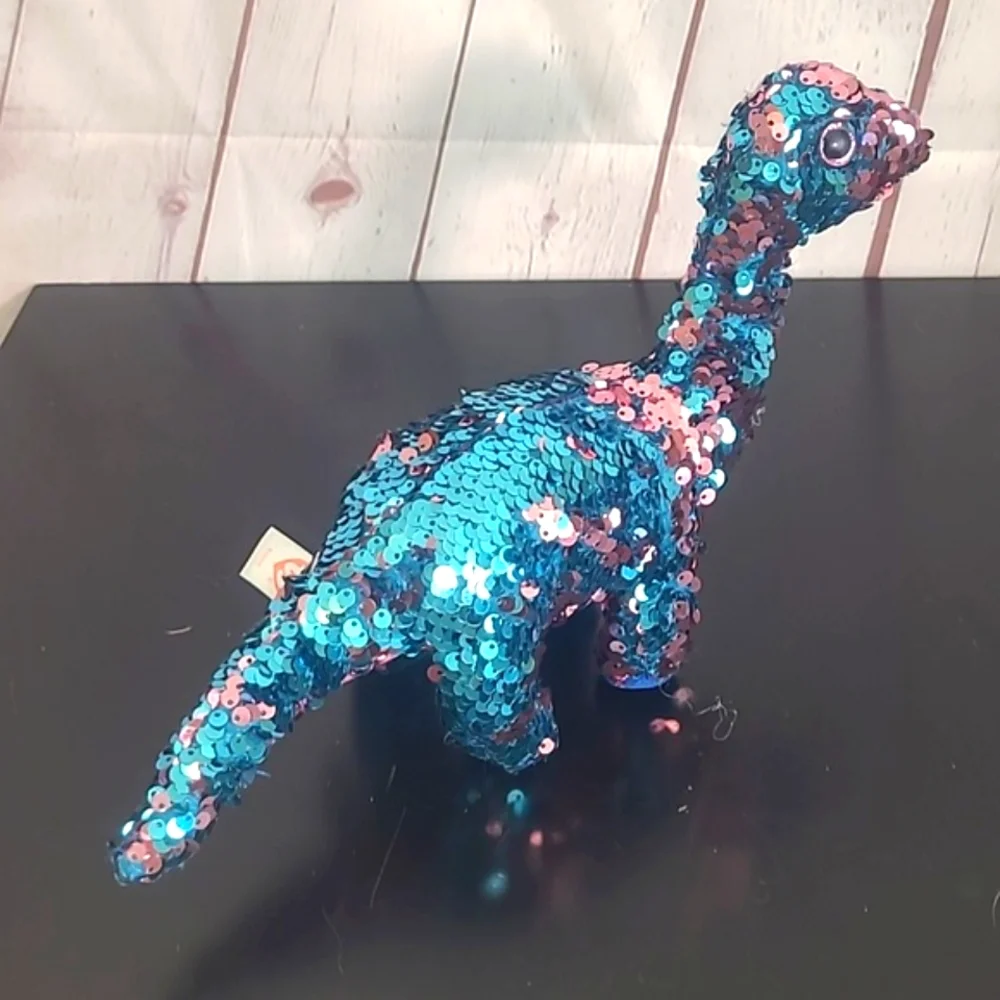 TY Beanie Baby Flippables TREMOR Dinosaur Blue Pink Sequins 6" NASA SpaceX - Picture 12 of 16